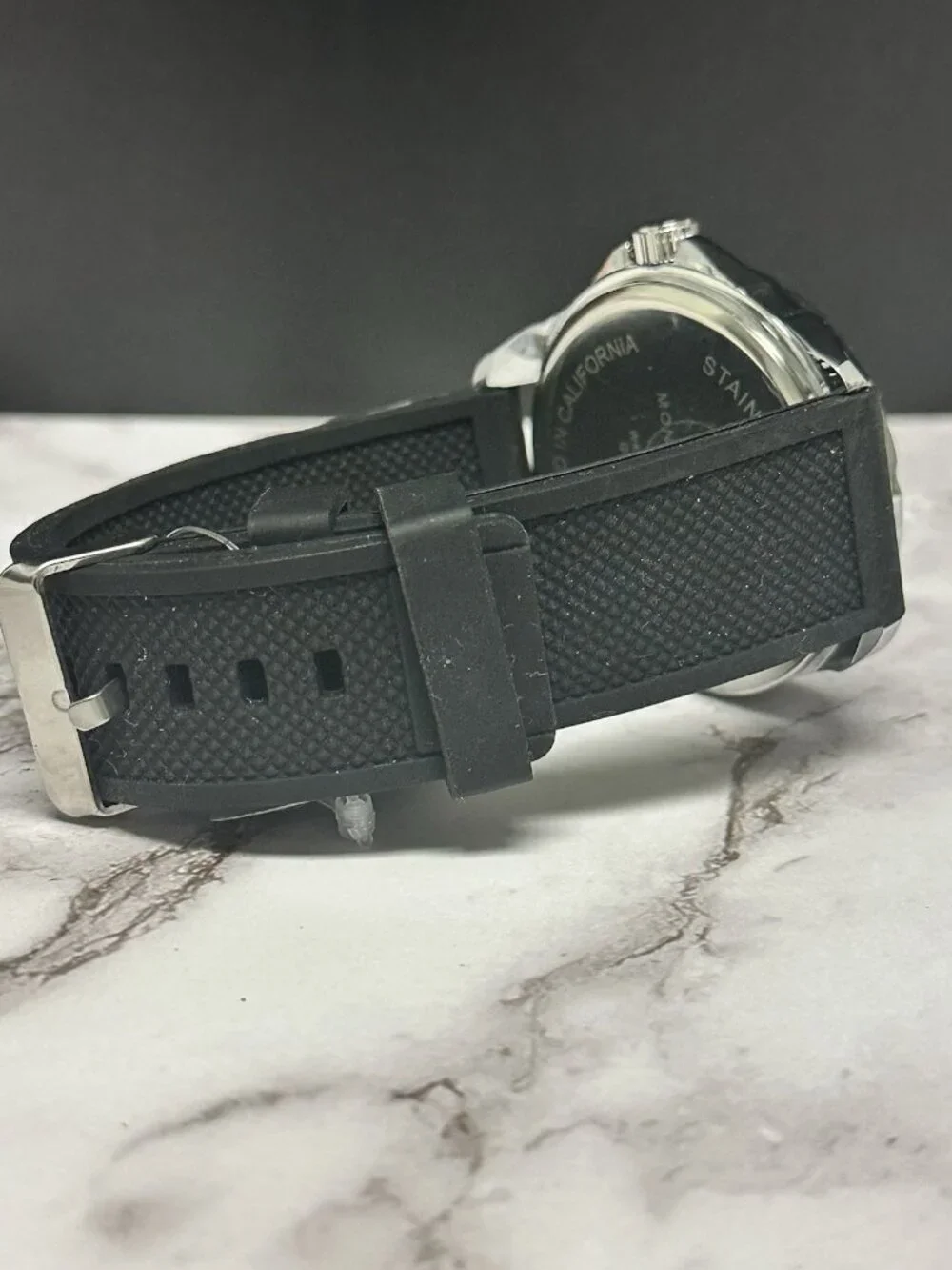 Montres Carlo Watch Men Silver Tone Black Silicone Band 50MM New Battery 10